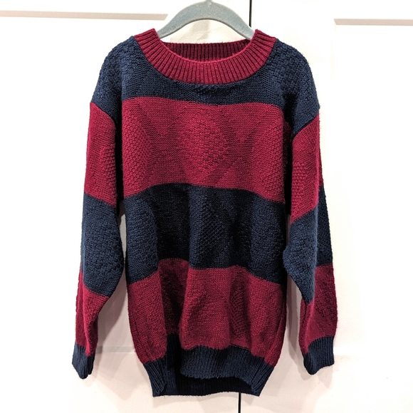Vintage Other - VINTAGE kids Burgandy and navy chunky knit crewneck sweater
